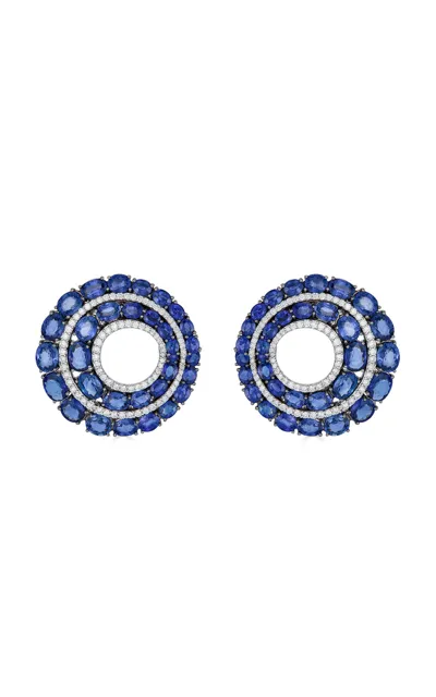 Piranesi 18k White Gold Sapphire; Diamond Hoop Earrings In Blue