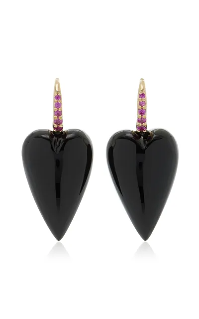 Rachel Quinn 14k Yellow Gold Sapphire And Onyx Heart Drop Earrings In Black