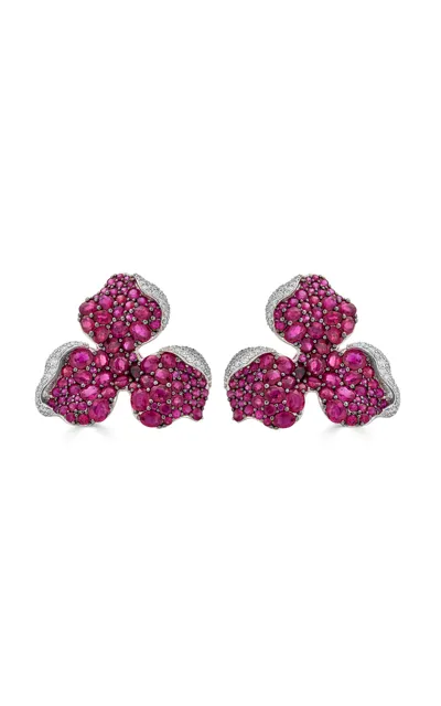 Piranesi 18k White Gold Ruby; Diamond Earrings In Red