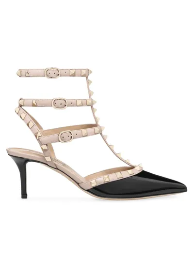 Valentino Garavani Rockstud Strappy Pointed Toe Pump In Black Poudre