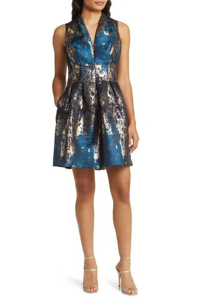 Vince Camuto Jacquard Sleeveless Fit & Flare Cocktail Dress In Peacock