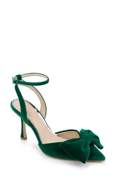 Jewel Badgley Mischka Yanna Pointed Toe Pump In Green Crush Velvet