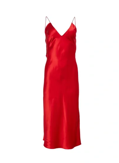 Fleur Du Mal Crystal Midi Low-back Slip In Red,fuchsia