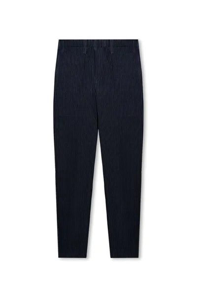 Issey Miyake Homme Plissé  High Waist Cropped Trousers In Blue