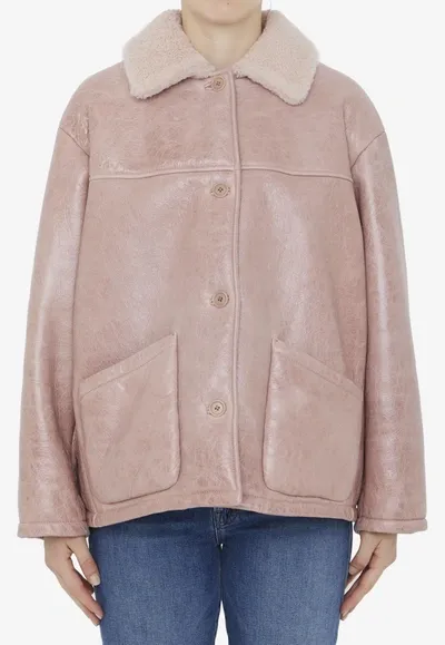 Salvatore Santoro Shearling-collar Sheepskin Jacket In Pink