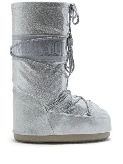 Moon Boot Icon Glitter Snow Boots In Silver