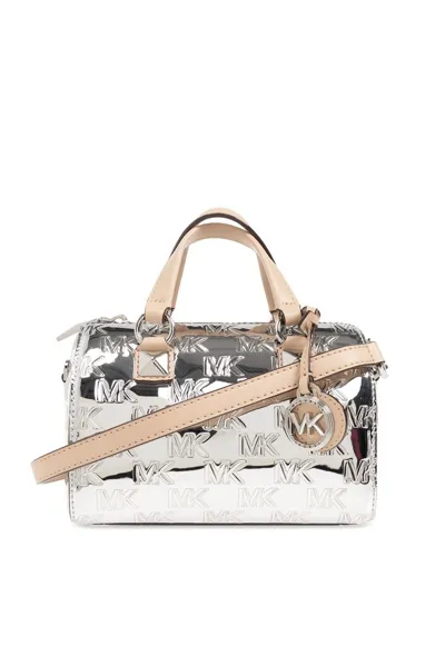 Michael Michael Kors Grayson Logo Embossed Mini Tote Bag In Silver