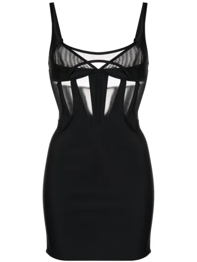 Mugler Corseted Dress Womam Black In Polyamide