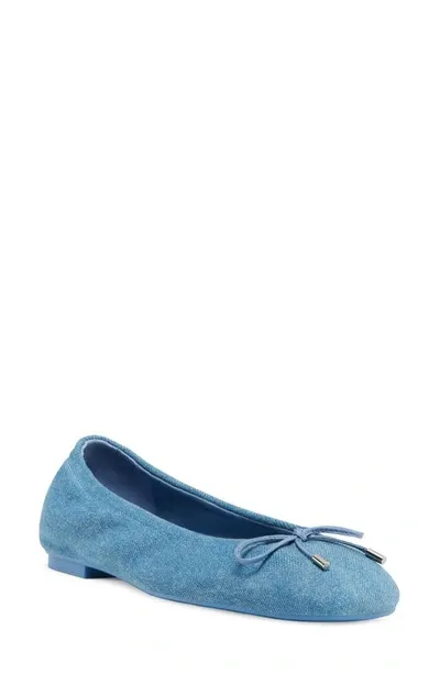 Stuart Weitzman Bardot Denim Bow Ballerina Flats In Blue Steel