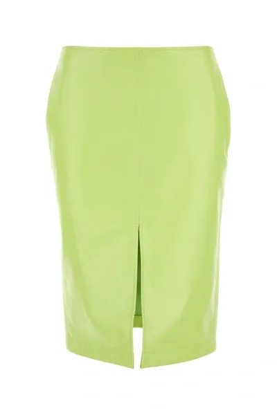 Bottega Veneta Shiny Leather Midi Skirt In Yellow