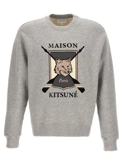 Maison Kitsuné 'fox Universitaire' Crewneck Sweatshirt In Grey