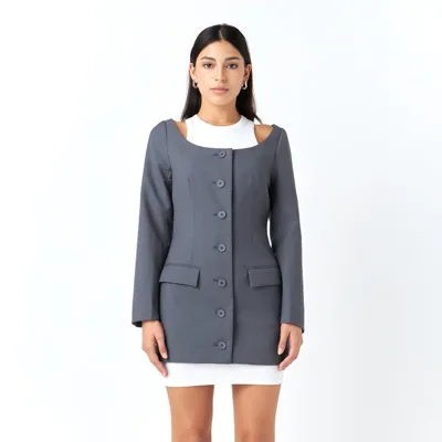 Grey Lab Boat Neck Blazer In Heather Grey