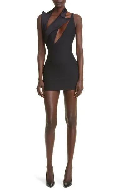 Laquan Smith Deconstructed Wool Mini Dress In Black