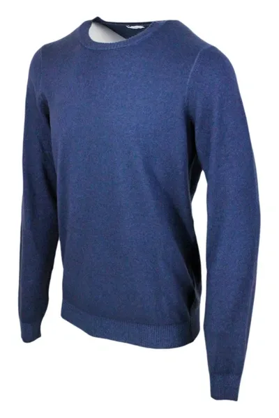 Malo Lightweight Crew-neck Long-sleeved Sweater Made Of Garment-dyed Soft Light Cashmere In Blue