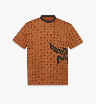 Mcm Mega Laurel Monogram Print T-shirt In Organic Cotton In Cognac