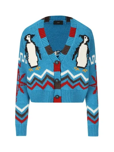 Alanui For The Love Of Penguin Jacquard Cardigan In Ski Multi