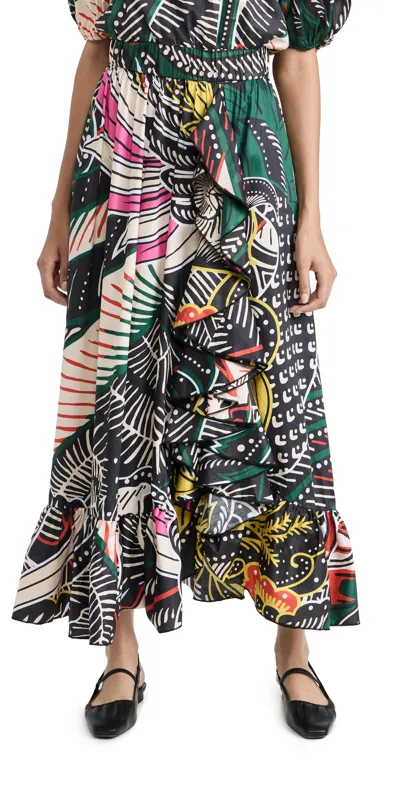 Figue Samira Skirt In Waxcloth Bird Multi Black