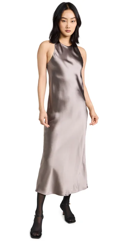 Tibi Heavy Satin Midi Dress In Slate Grey