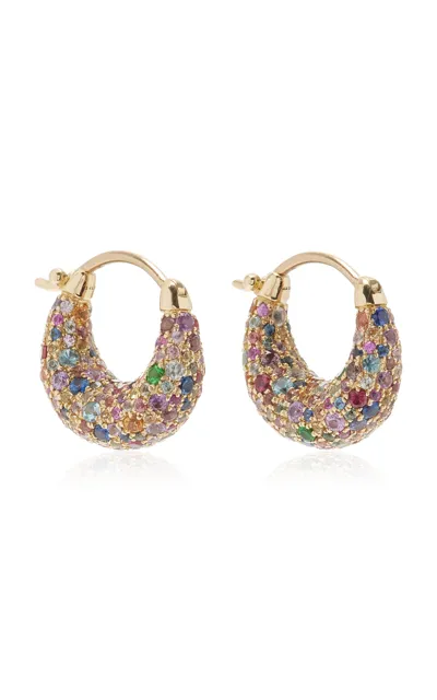 Jane Taylor Sugar Dipped 14k Yellow Gold Multi-gem Hoops