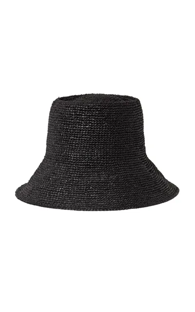 Janessa Leone Felix Handwoven Raffia Bucket Hat In Black