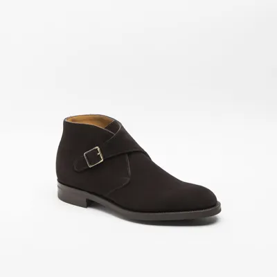 Edward Green Ravenstone Espresso Suede Monk Strap Boot In Marrone