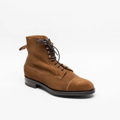 Edward Green Raw Umber Suede Derby Boot In Cognac