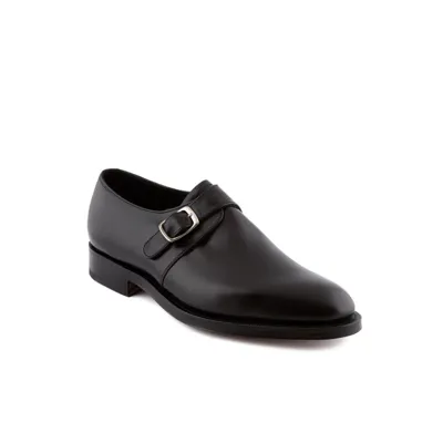 Edward Green Black Calf Monk Strap Shoe In Nero