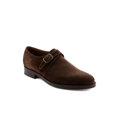 Edward Green Brown Suede Monk Strap Shoe In Marrone