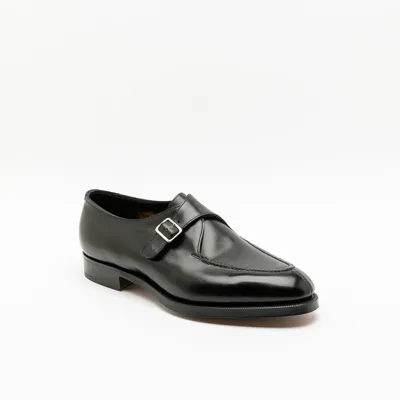 Edward Green Clapham Black Calf Monk Strap Shoe In Nero