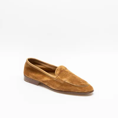 Edward Green Polperro Mace Baby Calf Unlined Loafer In Cognac