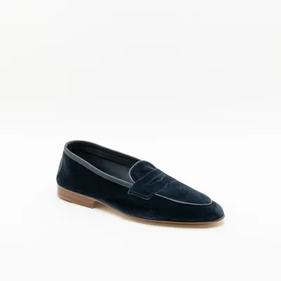 Edward Green Polperro Navy Baby Calf Unlined Loafer In Blu