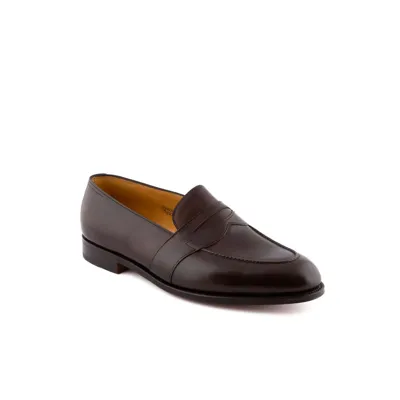 John Lobb Fencote Dark Brown Misty Calf Penny Loafer In Marrone