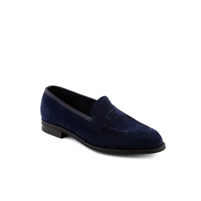 Edward Green Ventnor Indigo Suede Penny Loafer In Blu