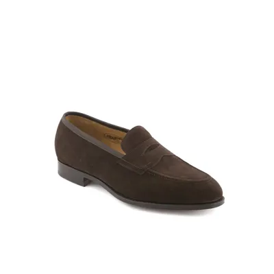 Edward Green Piccadilly Mocca Suede Penny Loafer In Marrone