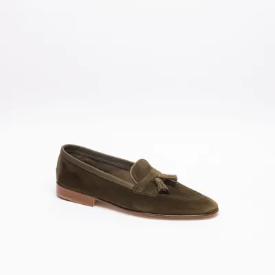 Edward Green Green Military Suede Tassel Loafer In Verde