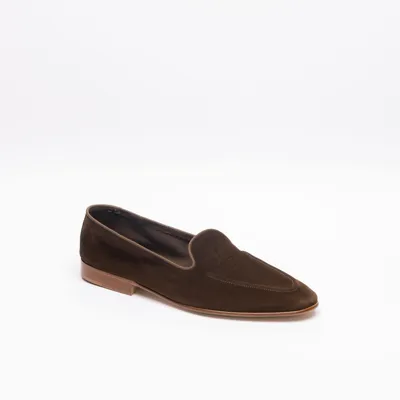 Edward Green Pepper Baby Calf Suede Loafer In Marrone