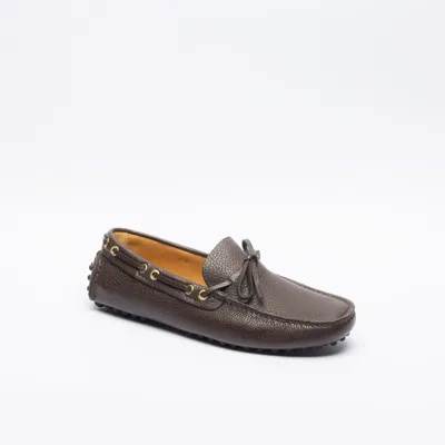 Car Shoe Coffee Grain Calf Driving Loafer In Marrone