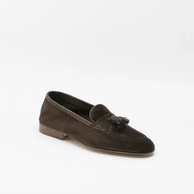 Edward Green Portland Pepper Baby Calf Unlined Tassel Loafer In Marrone