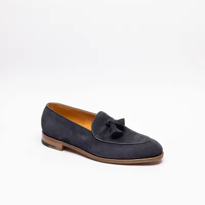 John Lobb Edmond Navy Suede Tassels Loafer In Blu