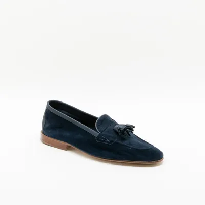 Edward Green Portland Navy Baby Calf Unlined Tassel Loafer In Blu