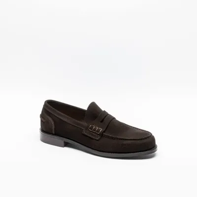 Cheaney Bitter Chocolate Suede Penny Loafer In Marrone