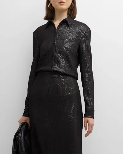 Rosetta Getty Sequin Chiffon Slim Collared Shirt In Black