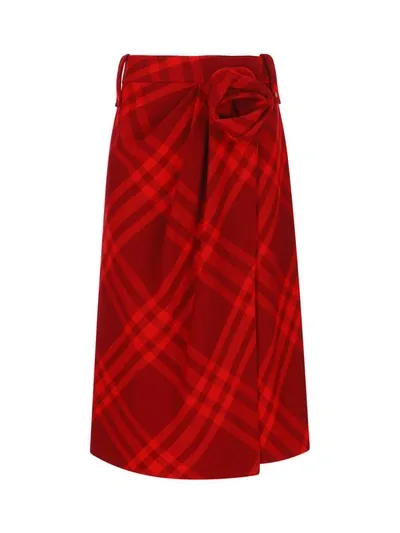 Burberry Checked Ruched Midi Skirt In Red