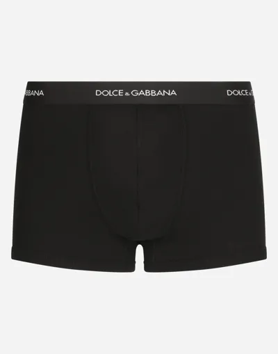 Dolce & Gabbana Ribbed Cotton Boxers In Nero