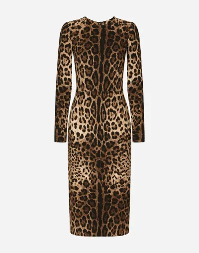 Dolce & Gabbana Leopard-print Cady Dress With Long Sleeves In Hy13m