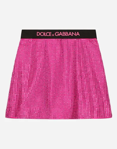 Dolce & Gabbana Miniskirt With Rhinestones And Branded Elastic