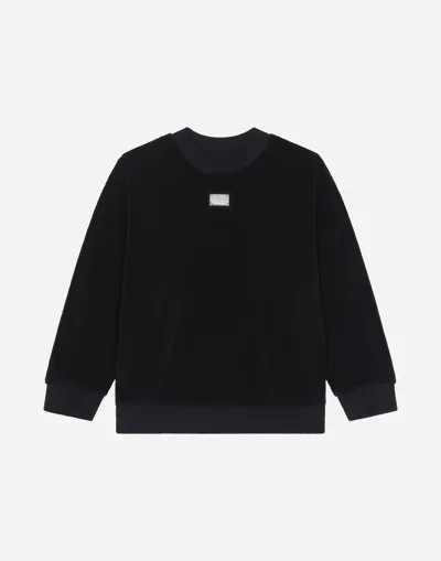 Dolce & Gabbana Round-neck Terrycloth Sweatshirt With Logo Tag