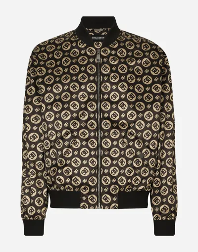 Dolce & Gabbana Nylon Jacket With All-over Dg Logo Print In Brown