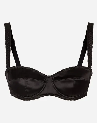 Dolce & Gabbana Satin Balconette Bra With Lace In Schwarz