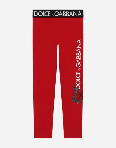 Dolce & Gabbana Interlock Leggings With Logo And Rose Print